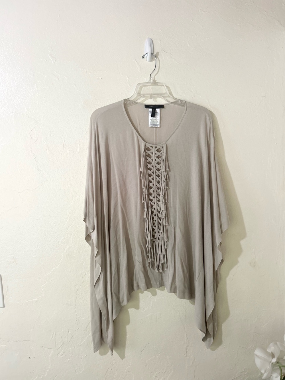 BCBGMaxAzria Stone Poncho Top Braided Tassel Panel